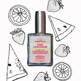 Illustration of the Pink Lemonade cologne bottle with fruit doodles