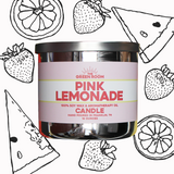 Illustration of the Pink Lemonade candle with watermelon, strawberry and citrus doodles